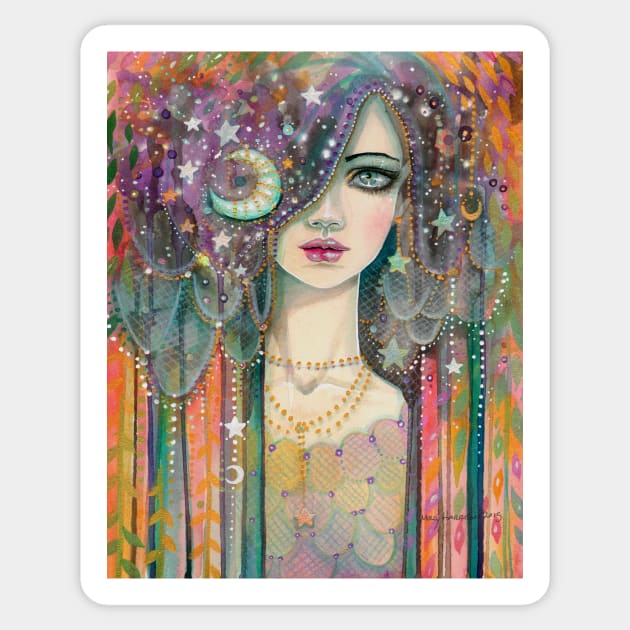 Galaxy Girl Boho Fantasy Art Star Gypsy by Molly Harrison Sticker by robmolily